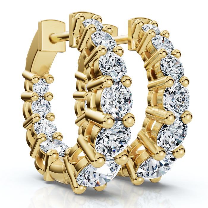 2Ct Graduated Round Diamond Hoops 14k Gold 5/8" Tall EF/VS