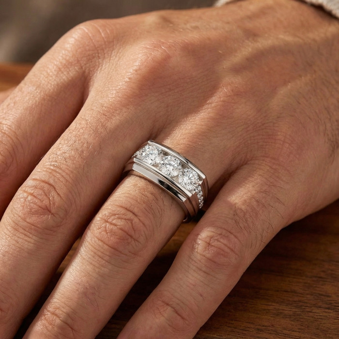 Men's 2Ct Diamond Accented Wedding Anniversary Ring 14k Gold Lab Grown FG/VS