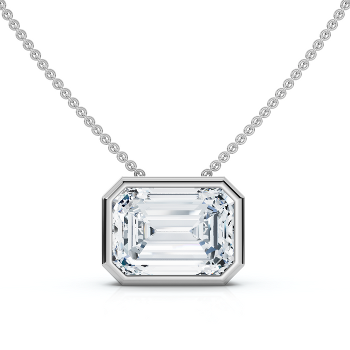 2Ct Solitaire Bezel Emerald Diamond East West Pendant 14k Gold Necklace Lab Grown