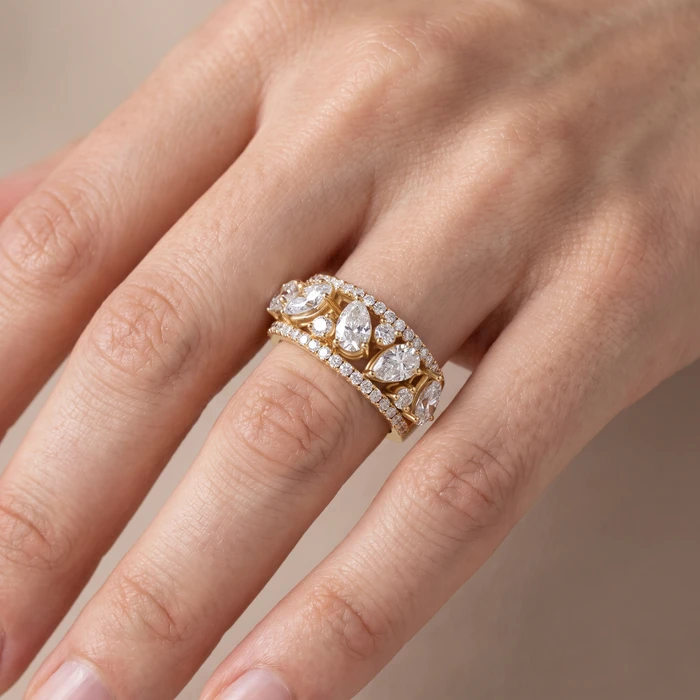 1 1/2Ct Multi-Shape Cluster Diamond Anniversary Ring 14k Gold Lab Grown