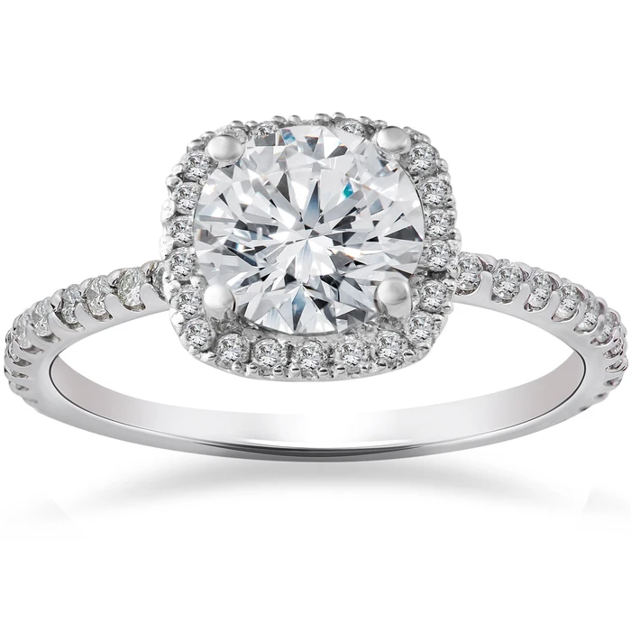 2CT Round Cushion Halo Diamond Solitaire Engagement Ring White Gold Lab Grown