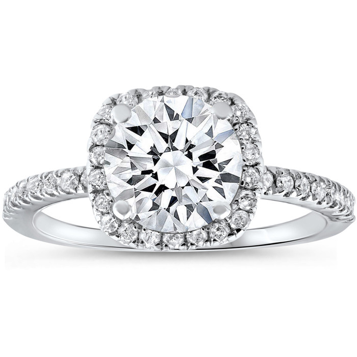 Platinum 1 ct Diamond Engagement Ring Cushion Halo Ring