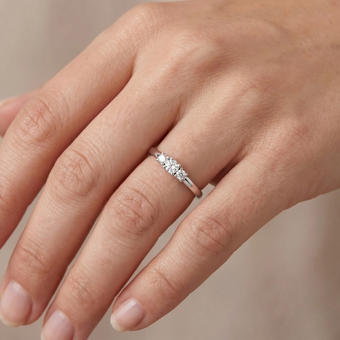 1/4 Ct Three Stone Lab Grown Diamond Engagement Ring 10k White Gold