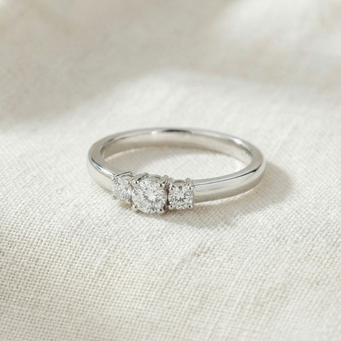 1/2 Ct Three Stone Lab Grown Diamond Engagement Ring 10k White Gold