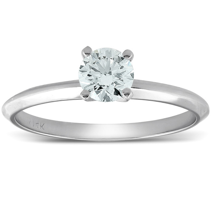 VVS1 1/3ct Round Solitaire Diamond Engagement Ring 14K White Gold