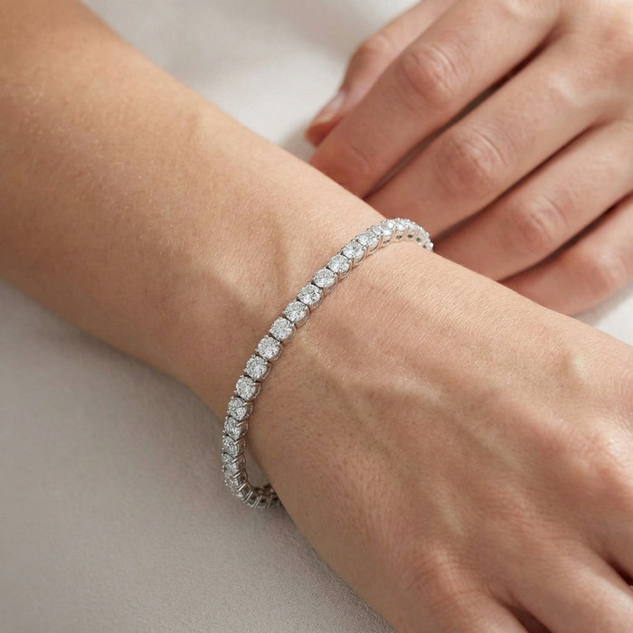 9 ct Round Lab Grown Diamond Tennis Bracelet 14K White Gold 7"