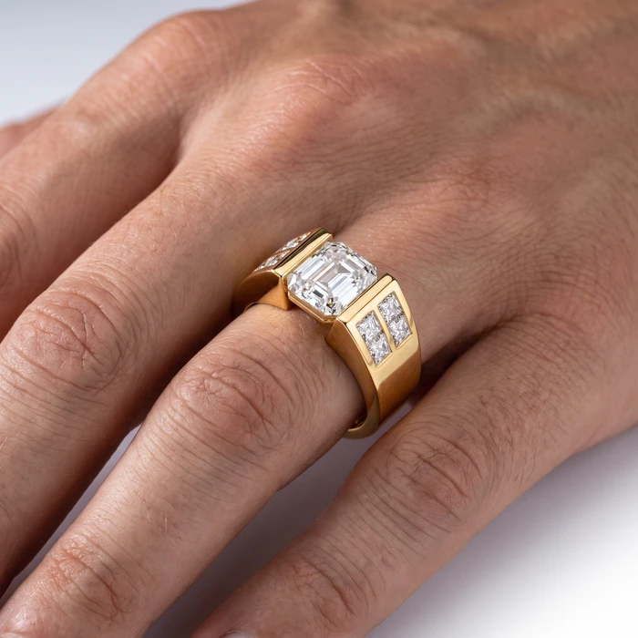 Certified 5.40Ct Men's Asscher Cut Diamond Ring 14k Gold Lab Grown