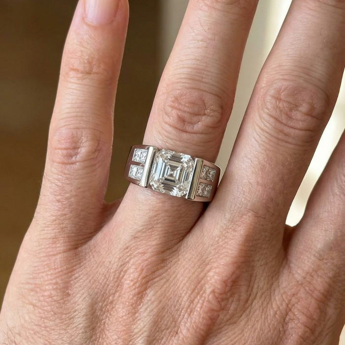Certified 5.40Ct Men's Asscher Cut Diamond Ring 14k Gold Lab Grown