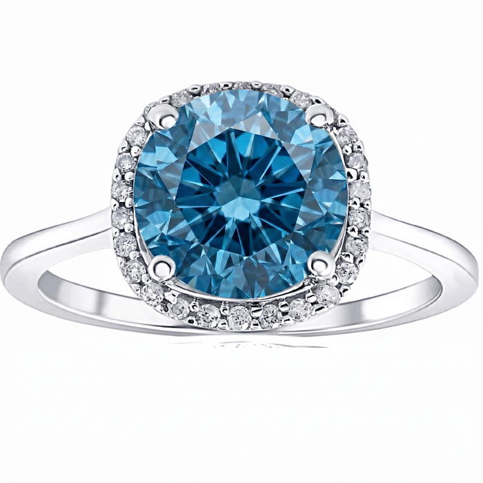 3 1/4Ct Blue Diamond Halo Engagement Ring Lab Grown in 14k White Gold