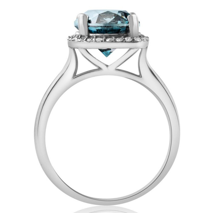 3 1/4Ct Blue Diamond Halo Engagement Ring Lab Grown in 14k White Gold