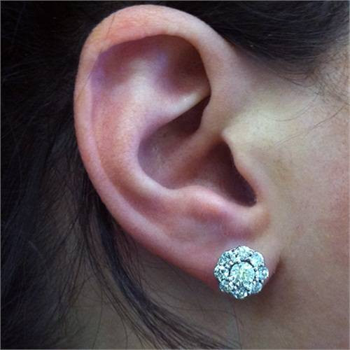 2 1/2ct Halo Fire Pure Lab Created Diamond Studs 14K White Gold