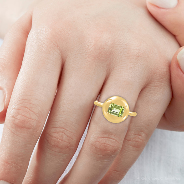 Candy Button 14k Yellow Gold Emerald Cut Peridot Ring