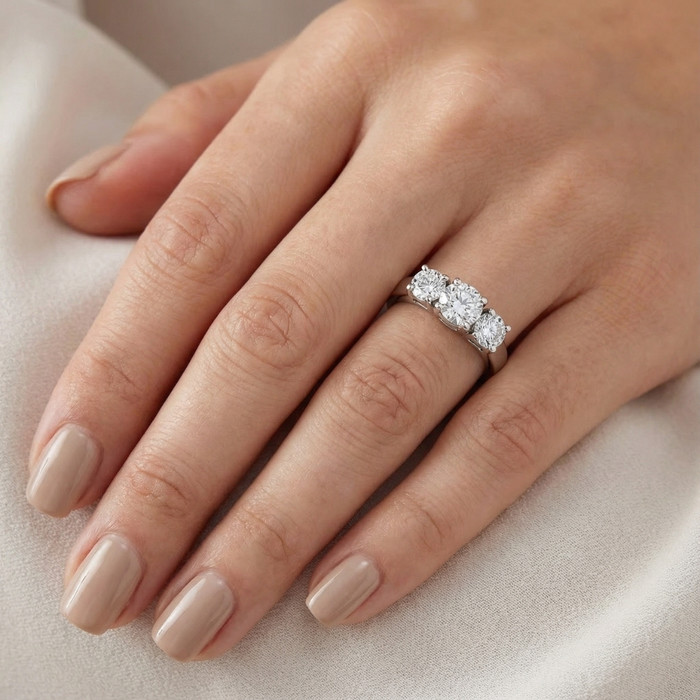 1 1/2ct 3 Stone Round Diamond Engagement Ring 14K White Gold Lab Grown