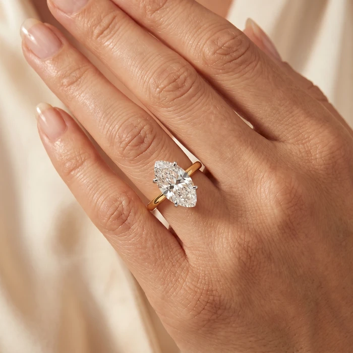 Certified 6Ct Moval Solitaire Diamond Engagement Ring 14k Gold Lab Grown