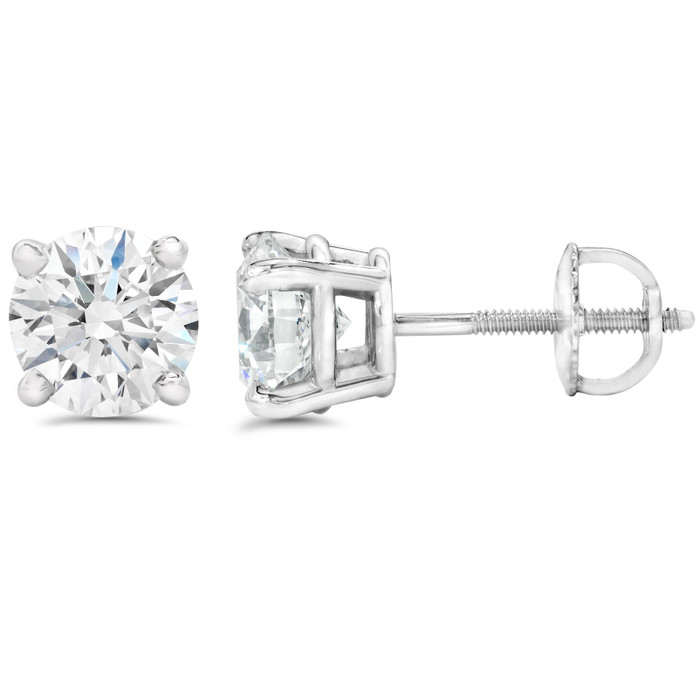 1.50ct Lab Grown Diamond Studs 14k White Gold Screw Backs