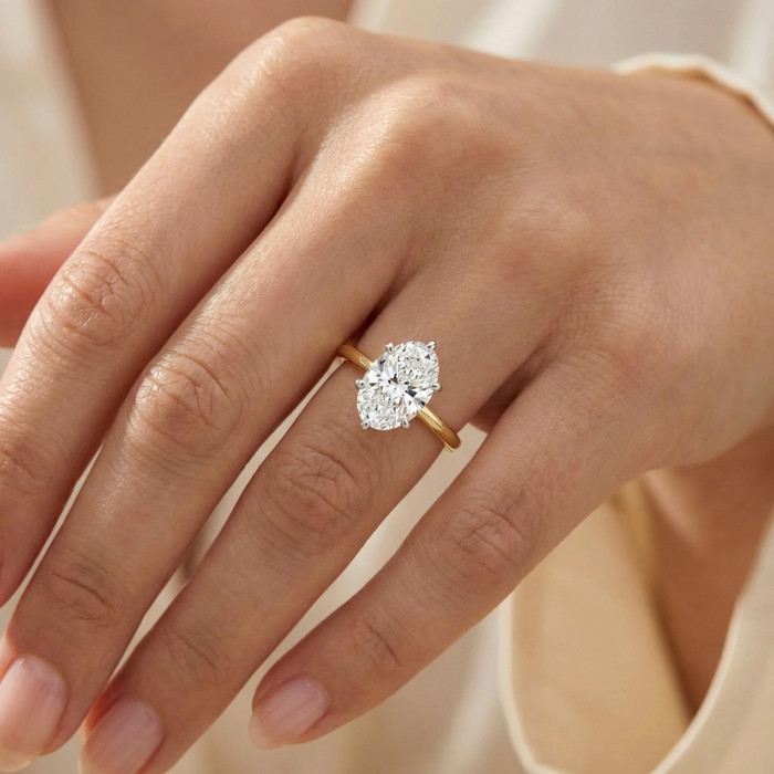 Certified 4Ct Oval Solitaire Diamond Engagement Ring 14k Gold Lab Grown
