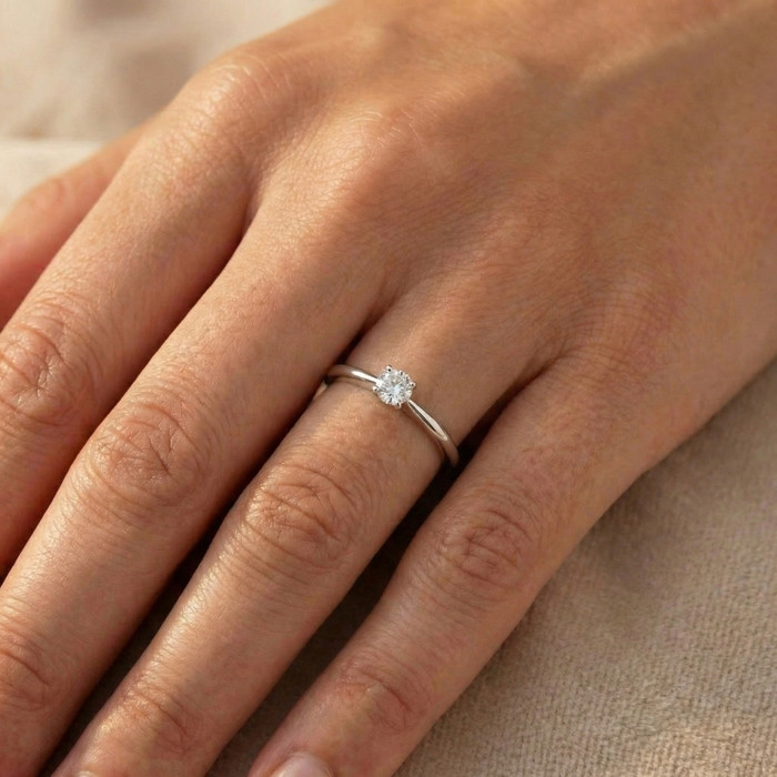 1/5ct Lab Created Diamond Solitaire Engagement Ring 14K White Gold