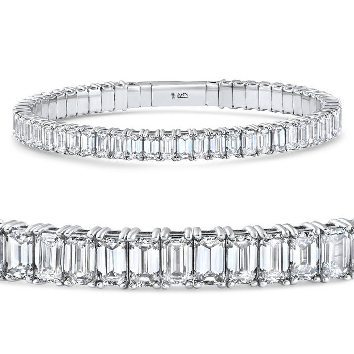 16Ct Emerald Diamond Tennis Flexible Bangle Bracelet 14k White Gold Lab Grown
