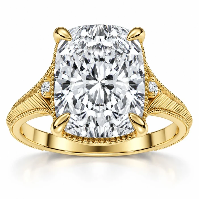 Certified 5Ct Taylor Elongated Cushion Engagement Ring 14k Yellow Gold Lab Grown