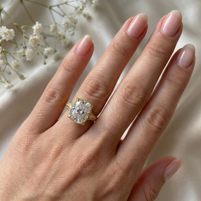 Certified 5Ct Taylor Elongated Cushion Engagement Ring 14k Yellow Gold Lab Grown