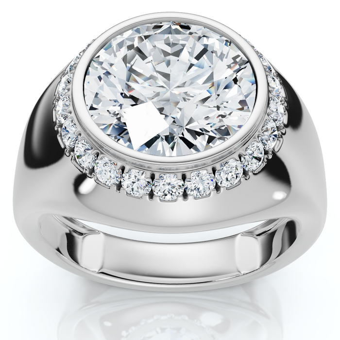 Certified 3 1/3Ct Men's Bezel Set Diamond Halo Signet Ring 14k Gold Lab Grown