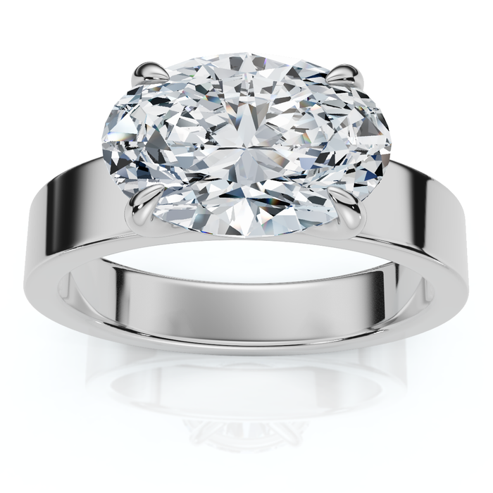 Certified 2Ct Oval East West Cigar Band Solitaire Engagement Ring Lab Grown