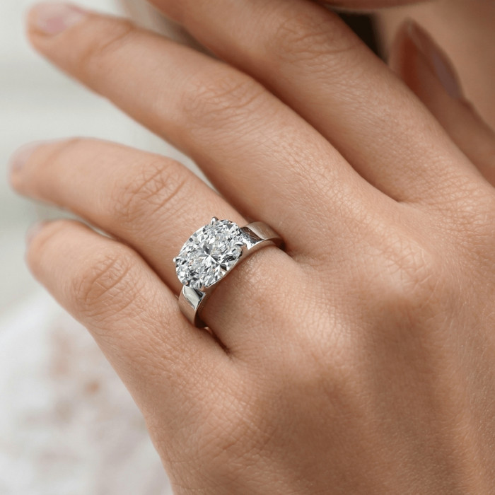 Certified 2Ct Oval East West Cigar Band Solitaire Engagement Ring Lab Grown