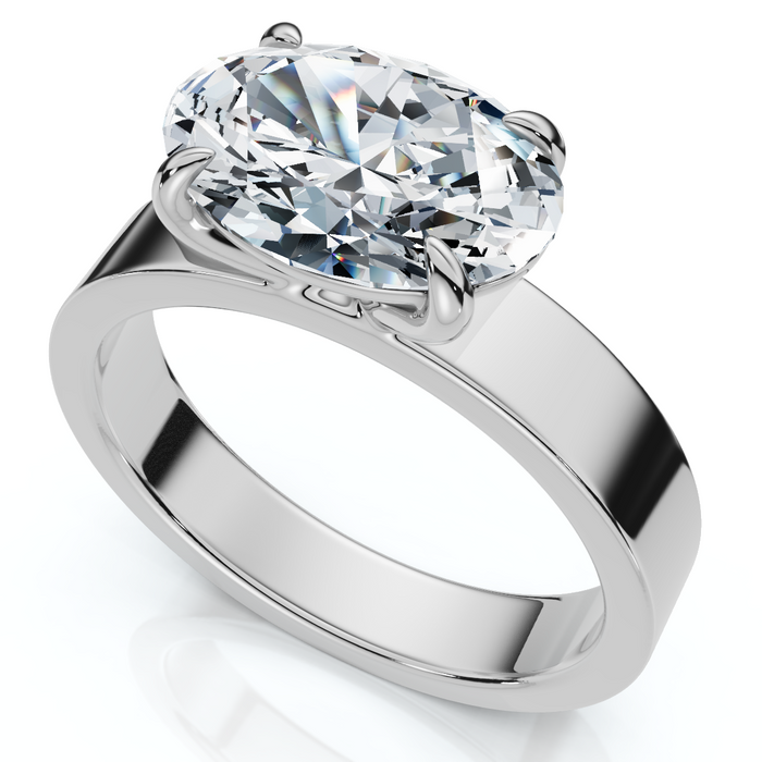 Certified 2Ct Oval East West Cigar Band Solitaire Engagement Ring Lab Grown