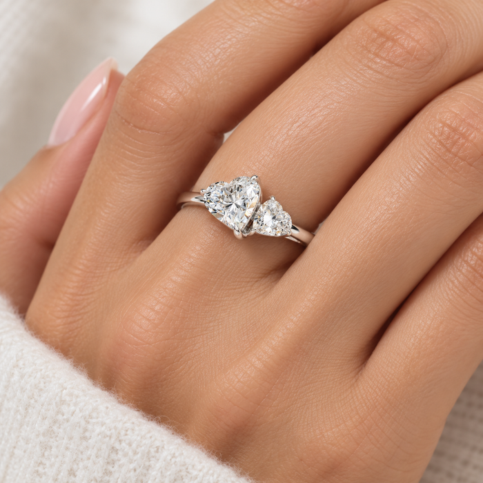 1 1/2Ct Heart Cut Toi et Moi Diamond Ring 14k Gold or Pt Lab Grown