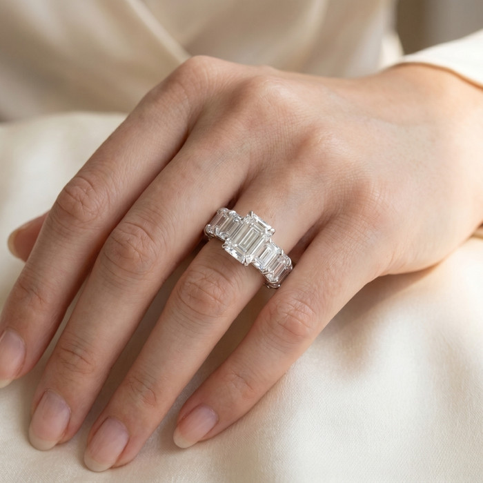 Certified 15.44Ct Emerald Cut Diamond Engagement Ring 14k Gold Lab Grown