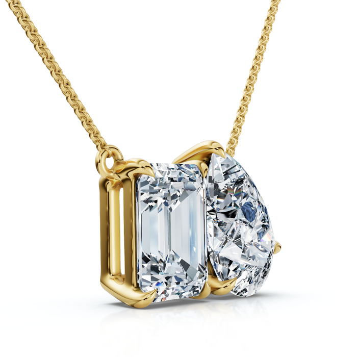 2Ct Pear and Emerald Cut Two Stone Toi et Moi Pendant 14k Gold Lab Grown