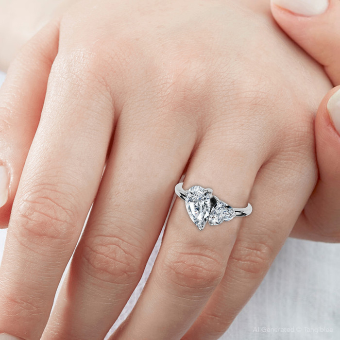 1 1/2Ct Heart & Pear Two Stone Toi et Moi Diamond Ring 14k Gold or Pt Lab Grown