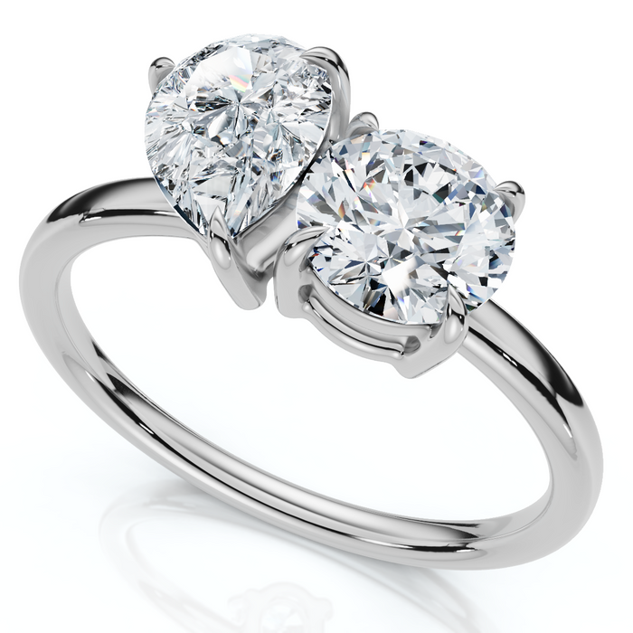 1 1/2Ct Round and Pear Toi et Moi Diamond Ring 14k Gold or Pt Lab Grown 1 1/2Ct Round and Pear Toi et Moi Diamond Ring 14k Gold or Pt Lab Grown