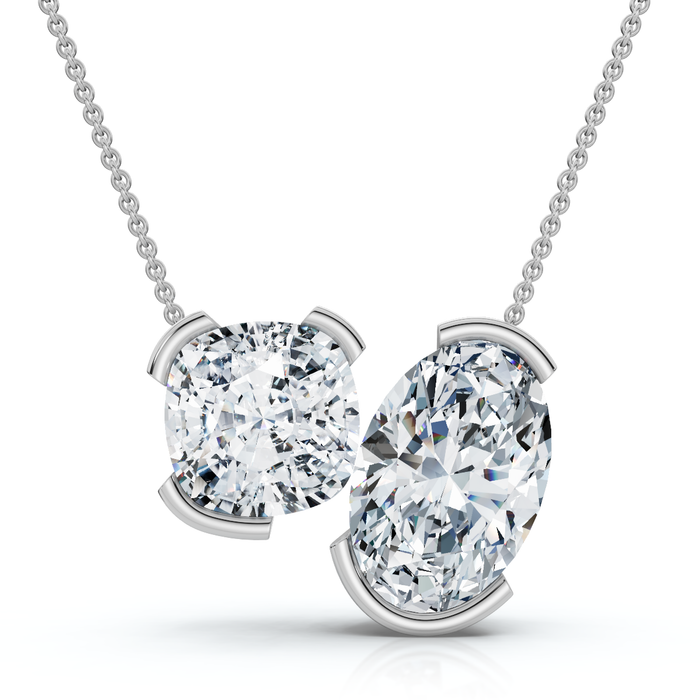 2Ct Cushion and Oval Toi et Moi Diamond Pendant 14k Gold or Pt Lab Grown