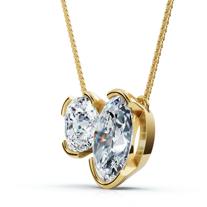 2Ct Cushion and Oval Toi et Moi Diamond Pendant 14k Gold or Pt Lab Grown