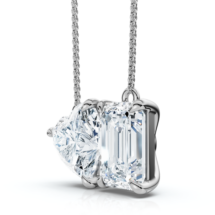 2Ct TW Toi et Moi Heart and Emerald Diamond Pendant 14k Gold 18" Chain Lab Grown