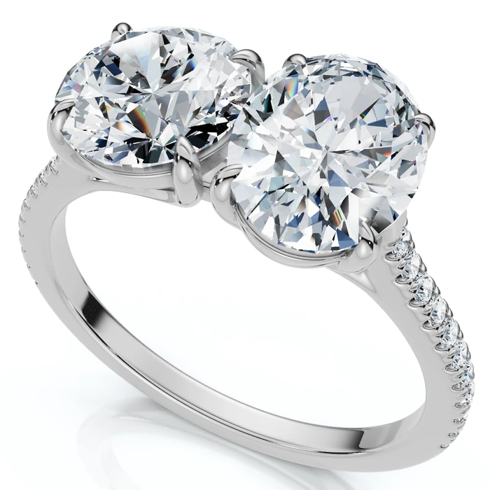 2 1/10Ct Toi et Moi Oval & Round Diamond Ring 14k Gold or Platinum Lab Grown