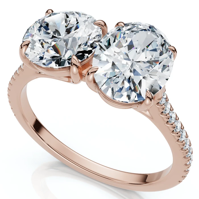 2 1/10Ct Toi et Moi Oval & Round Diamond Ring 14k Gold or Platinum Lab Grown