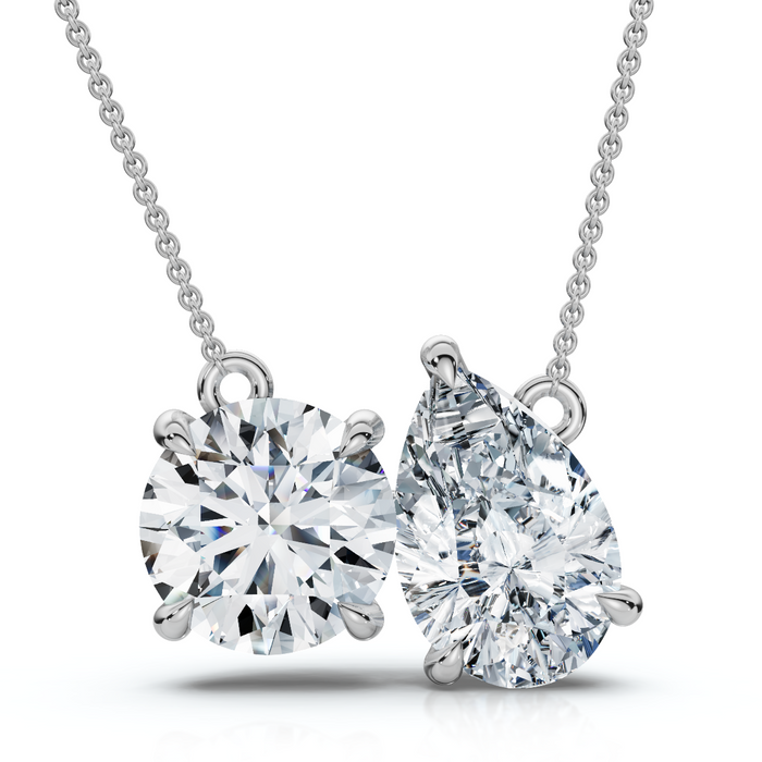 2Ct TW Toi et Moi Pear and Round Diamond Pendant 14k Gold 18" Necklace Lab Grown