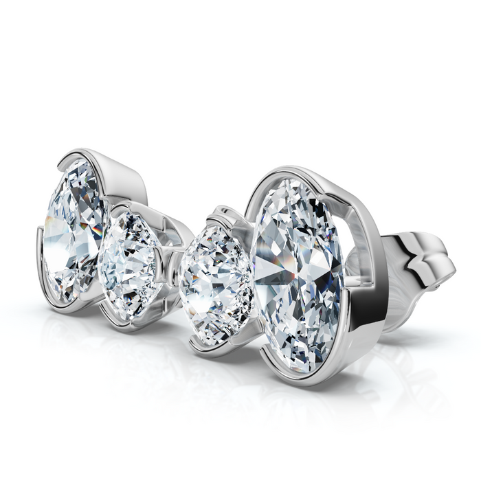 2Ct Toi et Moi Diamond Studs Oval and Round Earrings 14k Gold Lab Grown EF VS