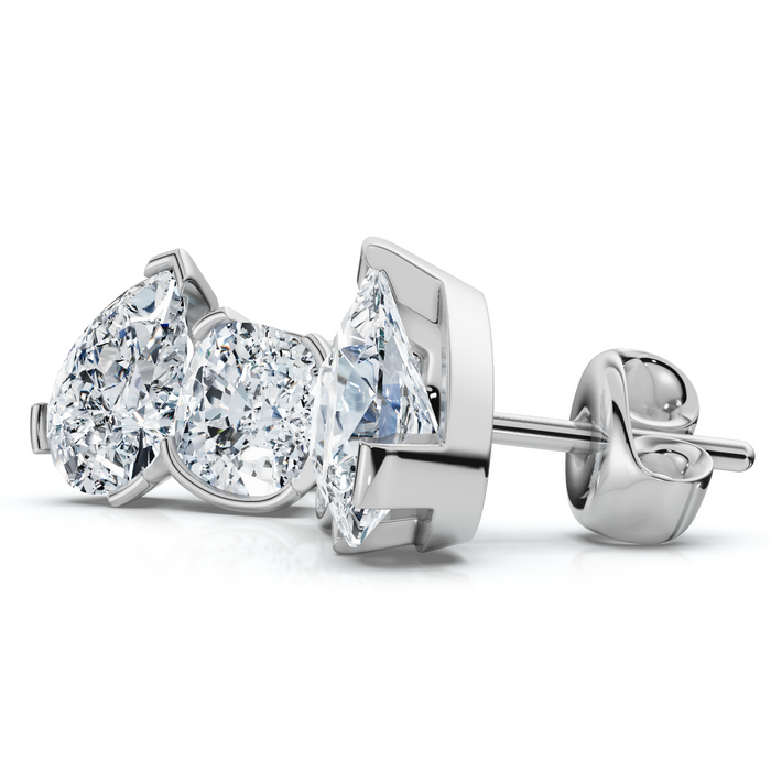 2Ct Toi et Moi Diamond Studs Pear and Cushion Earrings 14k Gold Lab Grown