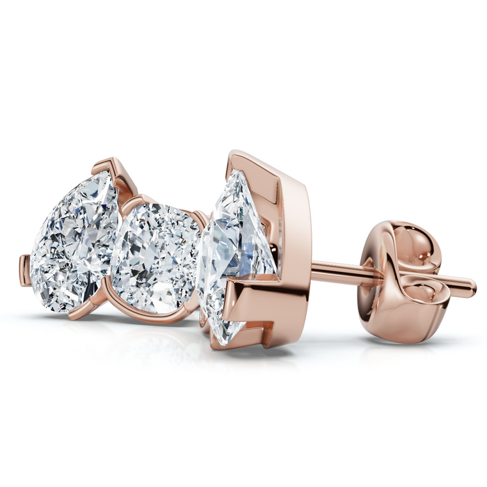 2Ct Toi et Moi Diamond Studs Pear and Cushion Earrings 14k Gold Lab Grown