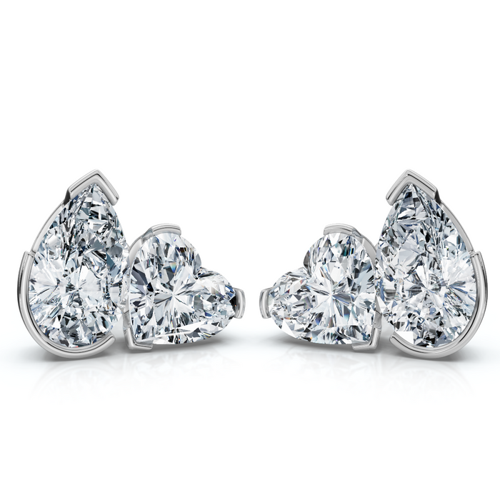 2Ct Toi et Moi Diamond Studs Pear and Heart Earrings 14k Gold Lab Grown EF/VS