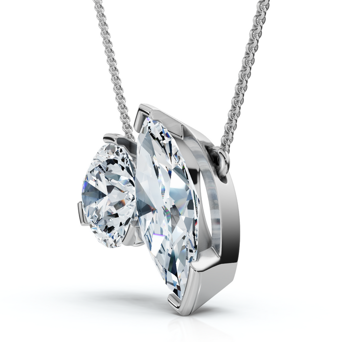 2Ct Toi et Moi Marquise and Round Diamond Pendant 14k Gold 18" Chain Lab Grown
