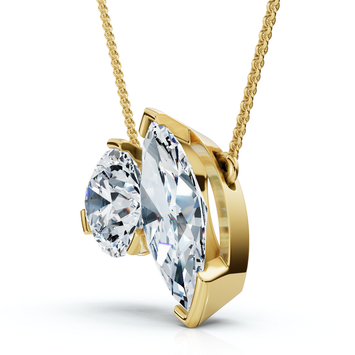 2Ct Toi et Moi Marquise and Round Diamond Pendant 14k Gold 18" Chain Lab Grown