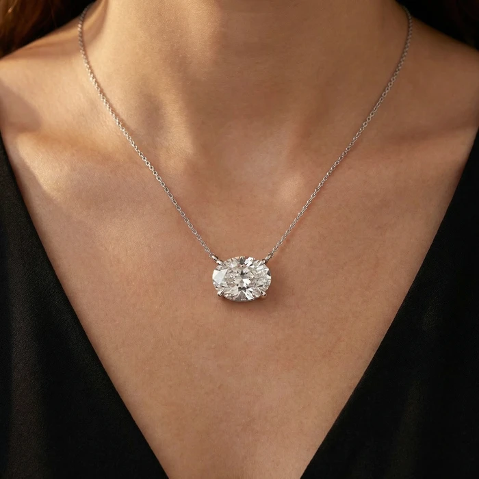 Certified 4Ct Diamond Oval Solitaire Pendant 14k Gold 18" Womens Chain Lab Grown