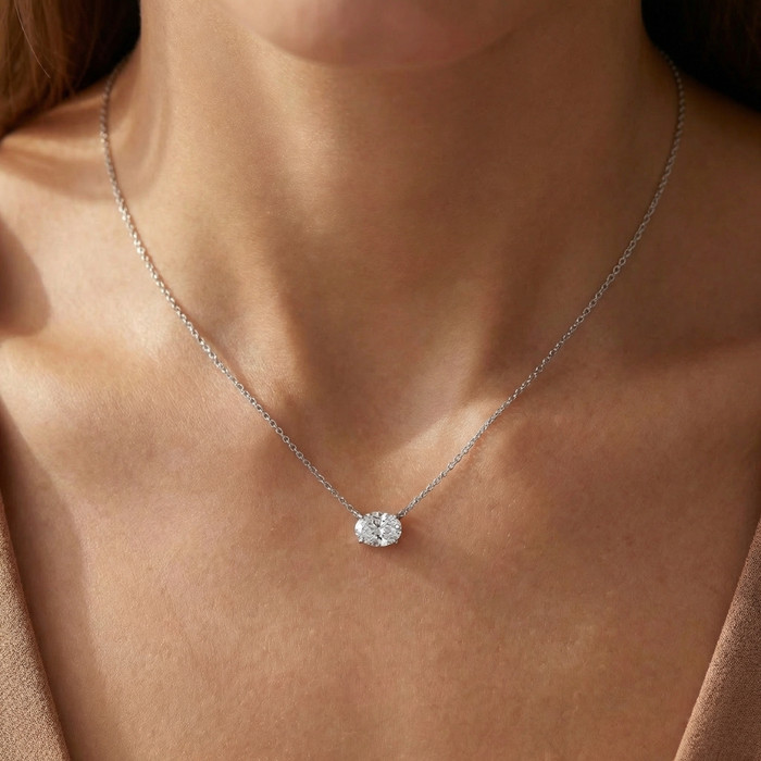 Certified 2Ct Diamond Oval Solitaire Pendant 14k Gold 18" Womens Chain Lab Grown