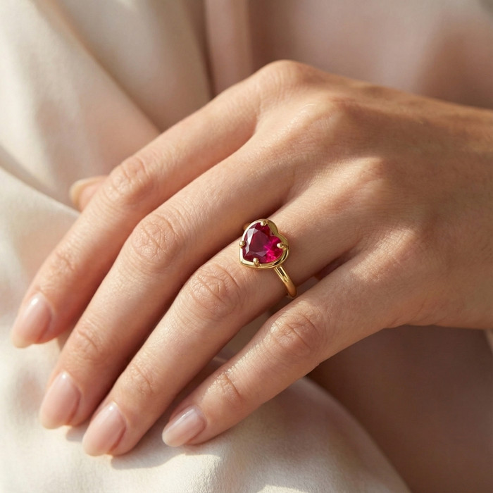 14k Yellow Gold 9mm Ruby Heart Ring
