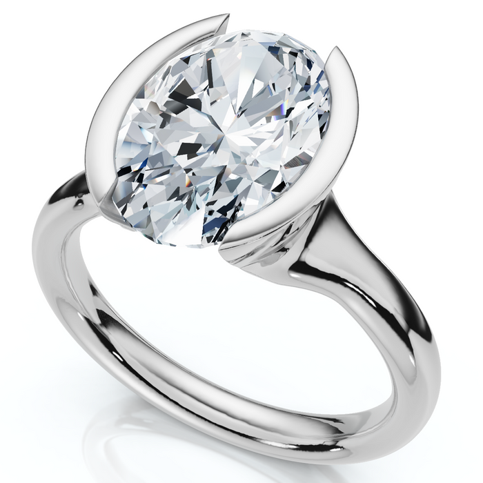 Certified Terresa 3Ct Oval Diamond Engagement Half Bezel Ring Lab Grown