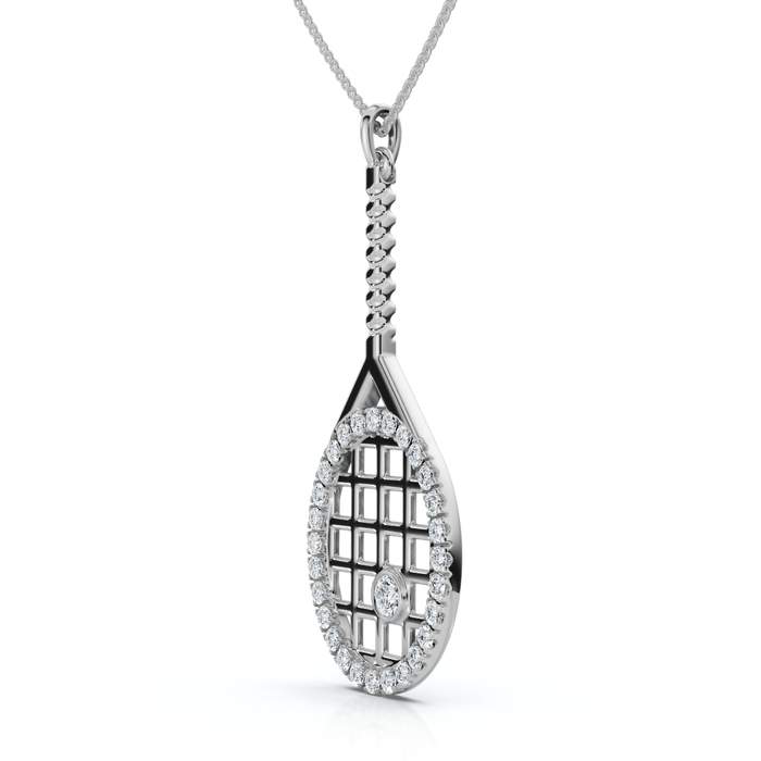 1/4Ct Diamond Pavé Tennis Racket Pendant Necklace 14k Gold Lab Grown